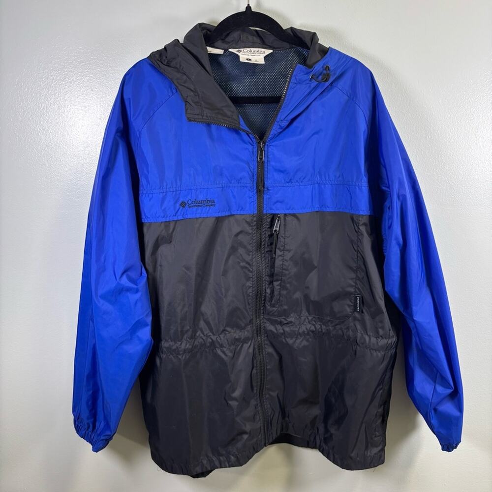 Columbia Royal Blue and Black Hooded Windbreaker Jacket Sz Large